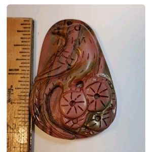 Hand Carved Natural Stone 🐦 Flowers Pendant Bead Jasper Pretty